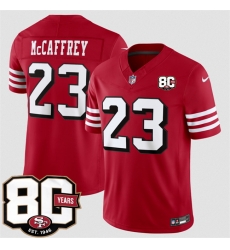 Men San Francisco 49ers Christian McCaffrey New Red 80th Anniversary Patch 2026 F U S E Vapor Untouchabl Limited Stitched Football Jersey Men San Francisco 49ers Christian McCaffrey New Red 80th Anniversary Patch 2026 F U S E Vapor Untouchabl Limited Stitched Football Jersey