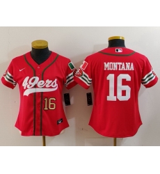 Women San Francisco 49ers 16 Joe Montana Red Mexico With Patch Cool Base Stitched Baseball Jersey 3