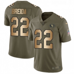 Youth Nike San Francisco 49ers 22 Matt Breida Limited OliveGold 2017 Salute to Service NFL Jersey