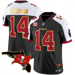 Men Tampa Bay Buccaneers 14 Chris Godwin Black White F U S E  With 1 Star C Ptach And Florida Patch Gold Trim Vapor Stitched Jersey