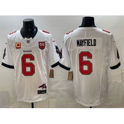 Men Tampa Bay Buccaneers 6 Baker Mayfield White F U S E  50th Season  26 4 Star C Patch Vapor Limited Stitched Football Jersey
