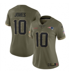 Women New England Patriots 10 Mac Jones Olive 2022 Salute To Service Limited Stitched Jersey