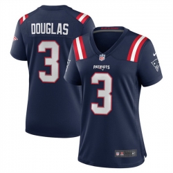 Women New England Patriots 3 Demario Douglas Navy 2025 Stitched Game Jersey 