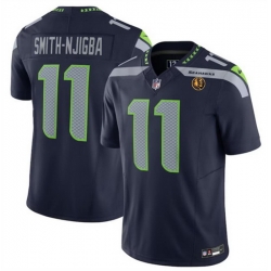 Men Seattle Seahawks 11 Jaxon Smith Njigba Navy 2023 F U S E  With John Madden Patch Vapor Limited Stitched Football Jersey