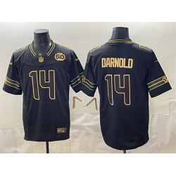 Men Seattle Seahawks  14 Sam Darnold Black Gold 2025 F U S E  50th Season Patch Vapor Limited Stitched Football Jersey