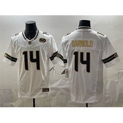 Men Seattle Seahawks  14 Sam Darnold White Gold 2025 F U S E  50th Season Patch Vapor Limited Stitched Football Jersey