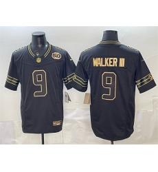 Men Seattle Seahawks  9 Kenneth Walker III Black Gold 2025 F U S E  50th Season Patch Vapor Limited Stitched Football Jersey