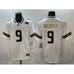 Men Seattle Seahawks  9 Kenneth Walker III White Gold 2025 F U S E  50th Season Patch Vapor Limited Stitched Football Jersey