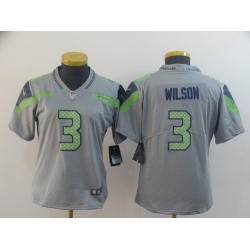 Women Nike Seahawks 3 Russell Wilson Gray Inverted Legend Limited Jersey