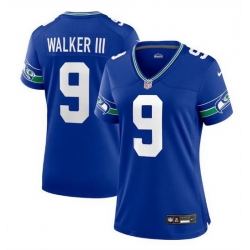 Women Seattle Seahawks 9 Kenneth Walker III Royal Throwback Player Stitched Game Jersey  Run Small