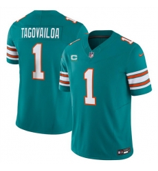 Men Miami Dolphins 1 Tua Tagovailoa Aqua 2023 F U S E Alternate With 3 Star C Patch Vapor Limited Stitched Football Jersey