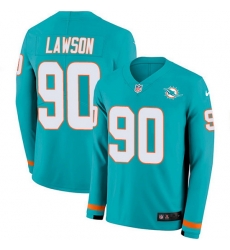 Nike Dolphins 90 Shaq Lawson Aqua Green Team Color Men Stitched NFL Limited Therma Long Sleeve Jersey