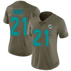 Nike Dolphins #21 Frank Gore Olive Womens Stitched NFL Limited 2017 Salute to Service Jersey