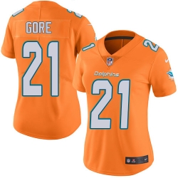 Nike Dolphins #21 Frank Gore Orange Womens Stitched NFL Limited Rush Jersey