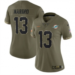 Women Miami Dolphins 13 Dan Marino 2022 Olive Salute To Service Limited Stitched Jersey