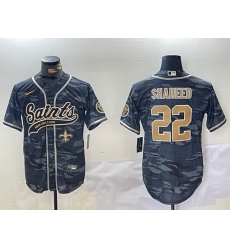 Men New Orleans Saints 22 Rashid Shaheed Grey Camo With Patch Cool Base Stitched Baseball Jersey 2