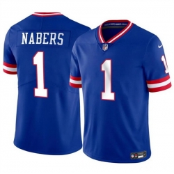 Men New York Giants 1 Malik Nabers Blue 2024 Draft Throwback Vapor Untouchable Limited Stitched Jersey