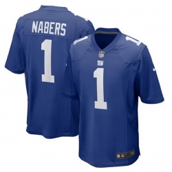 Men New York Giants 1 Malik Nabers Royal 2024 First Round Pick Football Stitched Game Jersey