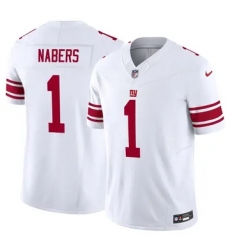 Men New York Giants 1 Malik Nabers White Vapor Nike Stitched Jersey