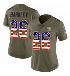 Womens Nike New York Giants 26 Saquon Barkley Limited Olive USA Flag 2017 Salute to Service NFL Jersey