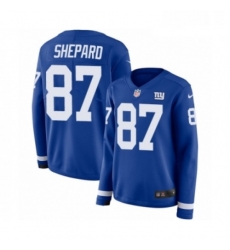 Womens Nike New York Giants 87 Sterling Shepard Limited Royal Blue Therma Long Sleeve NFL Jersey