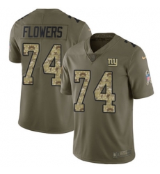 Youth Nike Giants #74 Ereck Flowers Olive Camo Stitched NFL Limited 2017 Salute to Service Jersey