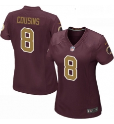 Womens Nike Washington Redskins 8 Kirk Cousins Game Burgundy RedGold Number Alternate 80TH Anniversary NFL Jersey