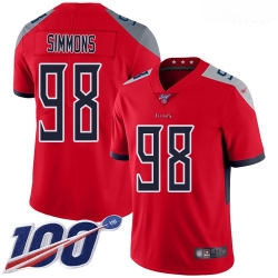 Nike Titans 98 Jeffery Simmons Red Men Stitched Football Limited Inverted Legend 100th Season Jersey