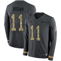 Titans 11 A J  Brown Anthracite Salute to Service Men Stitched Football Limited Therma Long Sleeve Jersey