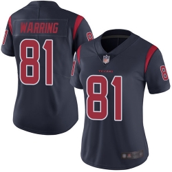 Texans 81 Kahale Warring Navy Blue Women Stitched Football Limited Rush Jersey