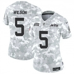 Women New York Jets 5 Garrett Wilson 2024 F U S E Arctic Camo Salute To Service Limited Stitched Jersey