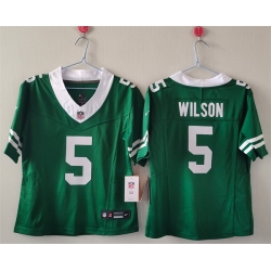 Women New York Jets 5 Garrett Wilson Green F U S E  Vapor Stitched Jersey 