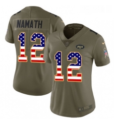 Womens Nike New York Jets 12 Joe Namath Limited OliveUSA Flag 2017 Salute to Service NFL Jersey