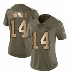 Womens Nike New York Jets 14 Sam Darnold Limited OliveGold 2017 Salute to Service NFL Jersey