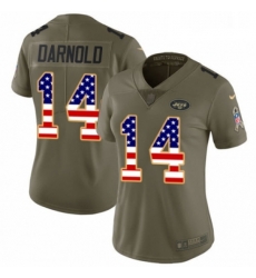 Womens Nike New York Jets 14 Sam Darnold Limited OliveUSA Flag 2017 Salute to Service NFL Jersey