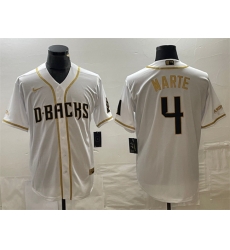 Men Arizona Diamondbacks 4 Ketel Marte White Gold Cool Base Stitched Baseball Jersey