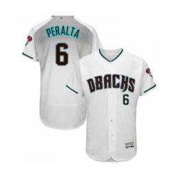 Mens Arizona Diamondbacks 6 David Peralta White Teal Alternate Authentic Collection Flex Base Baseball Jersey