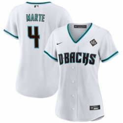 Women Arizona Diamondbacks 4 Ketel Marte White 2023 World Series Stitched Baseball Jersey 28Run Small 29