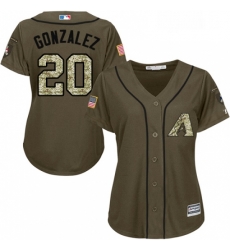 Womens Majestic Arizona Diamondbacks 20 Luis Gonzalez Replica Green Salute to Service MLB Jersey