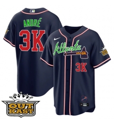 MEN 27S ATLANTA BRAVES OUTKAST 3K Andr E9 Navy COOL BASE JERSEY  ALL STITCHED