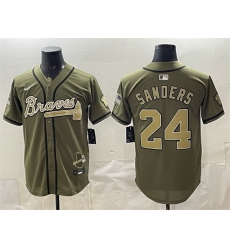 Men Atlanta Braves  24 Deion Sanders Olive 2026 Armed Forces Day Stitched Baseball Jersey