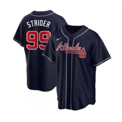 Men Atlanta Braves 99 Spencer Strider Navy Cool Base Stitched Baseball Jersey