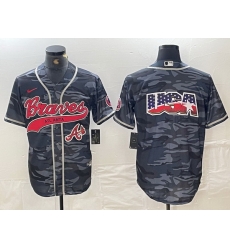 Men Atlanta Braves Gray Team Big Logo Cool Base With Patch Stitched Baseball Jersey 4