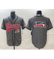 Men Atlanta Braves Gray Team Big Logo Cool Base With Patch Stitched Baseball Jersey 7