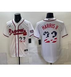 Men Atlanta Braves Michael Harris II White USA 250 Fourth of July Home Stadium Stitched Baseball Jersey Men Atlanta Braves Michael Harris II White USA 250 Fourth of July Home Stadium Stitched Baseball Jersey
