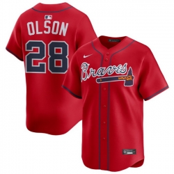 Men Atlanta Braves Nike Alternate Limited Jersey Red Olson Matt 28