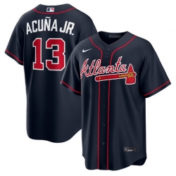 Men Atlanta Braves13  Ronald Acuna Jr Nike Navy Alternate Replica Jerseys