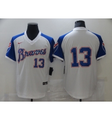 Men Nike Atlanta Braves Acuna Jr. 13 White Blue Pullover Jersey