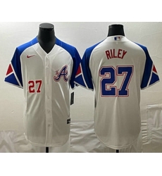 Mens Atlanta Braves #27 Austin Riley Number White 2023 City Connect Cool Base Stitched Jersey