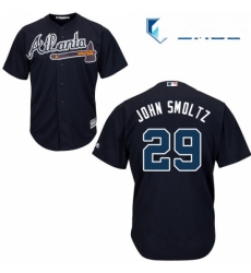 Mens Majestic Atlanta Braves 29 John Smoltz Replica Blue Alternate Road Cool Base MLB Jersey